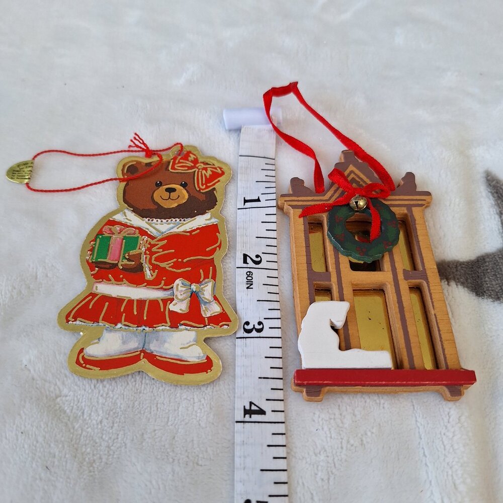Lot of 2 Vintage Christmas Ornaments 1988 Dakin Bear 1990‎ Kurt Adler Window
